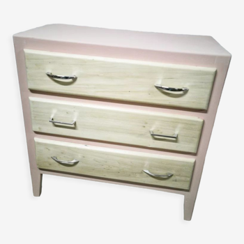 Vintage wood and pink chest of drawers