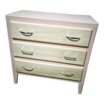 Vintage wooden and pink chest of drawers