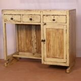 Ancien bureau Art Déco en teck birman patine jaune-écrue d'origine