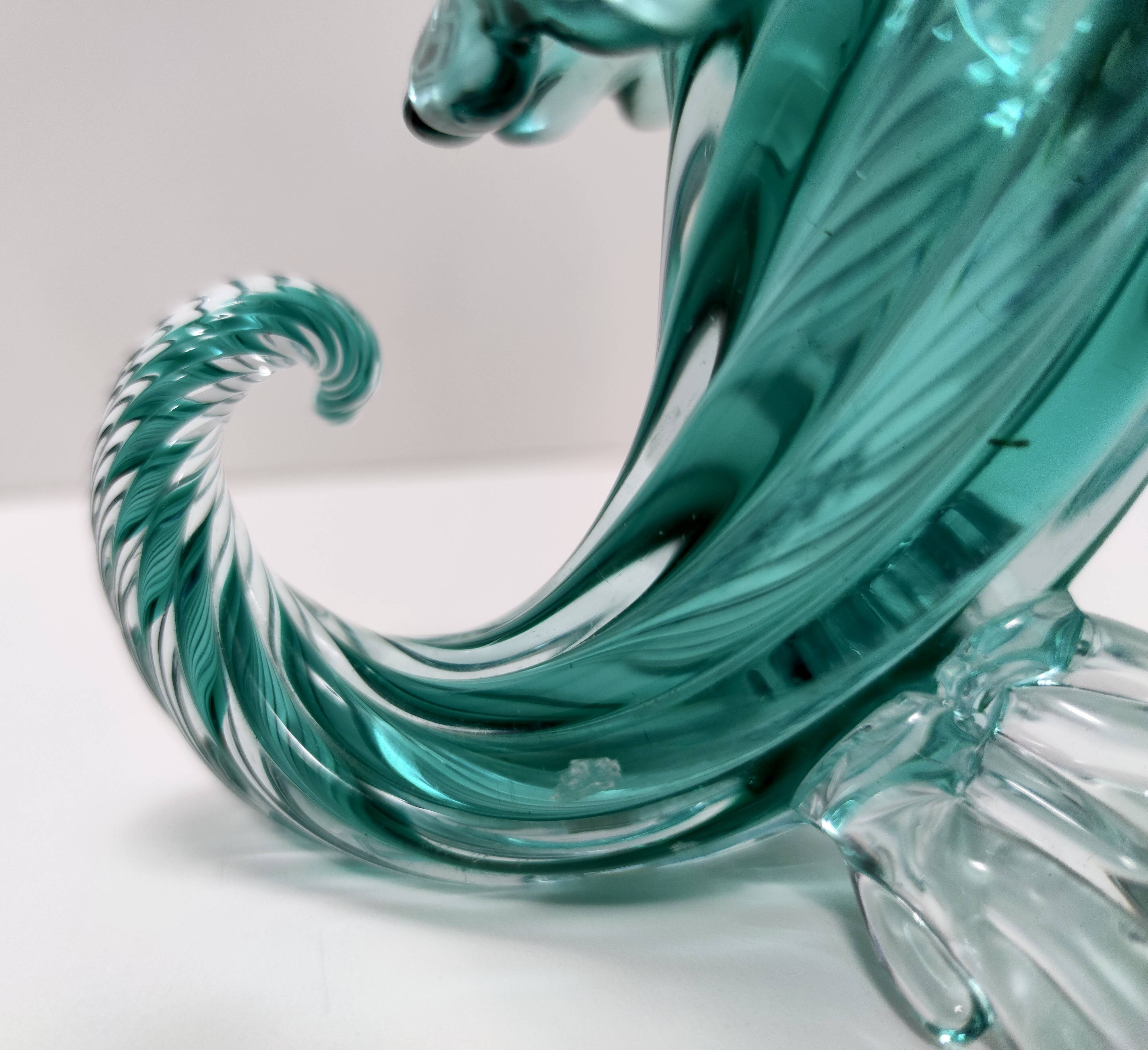 Teal Murano Glass Cornucopia Vase by Archimede Seguso, Italy