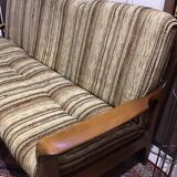Vintage Scandinavian 3-seater sofa / bench in teak and fabric