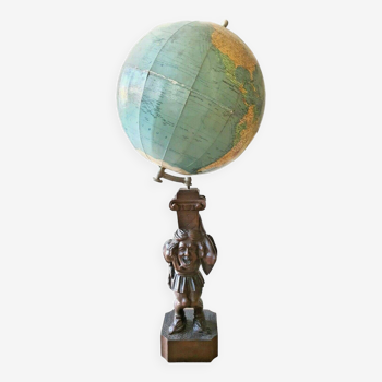 Wooden sculpture quasimodo hunchback carrying earth artisanal world map unique piece