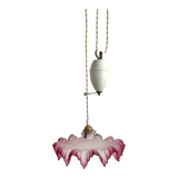Opaline glass pendant light, frilly, rises and falls