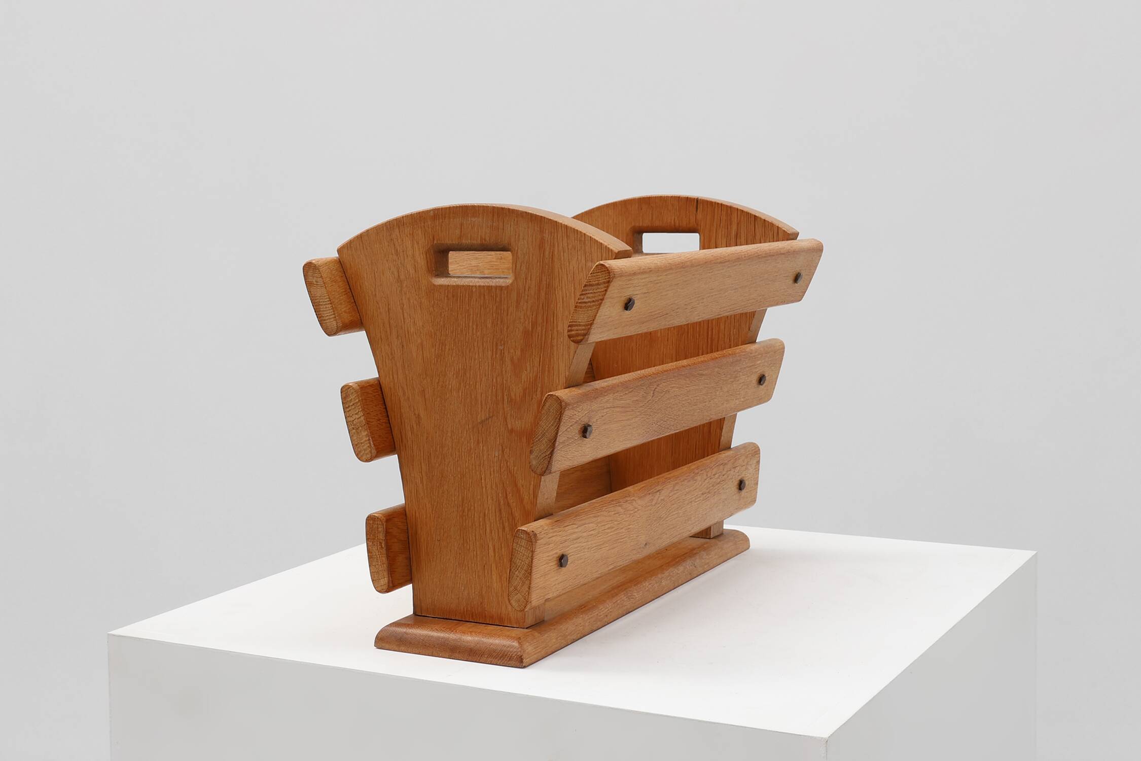 Mid-century Magazine Rack in full oak, France 1960s