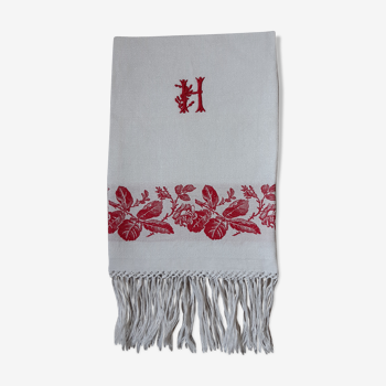 Towel dammassée red and white with initial "h"