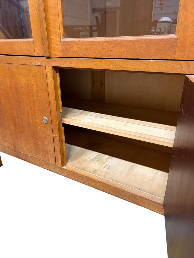 XL vintage display cabinet high in wood / cupboard / laboratory cupboard