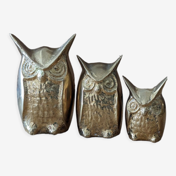 Owls in vintage brass trio