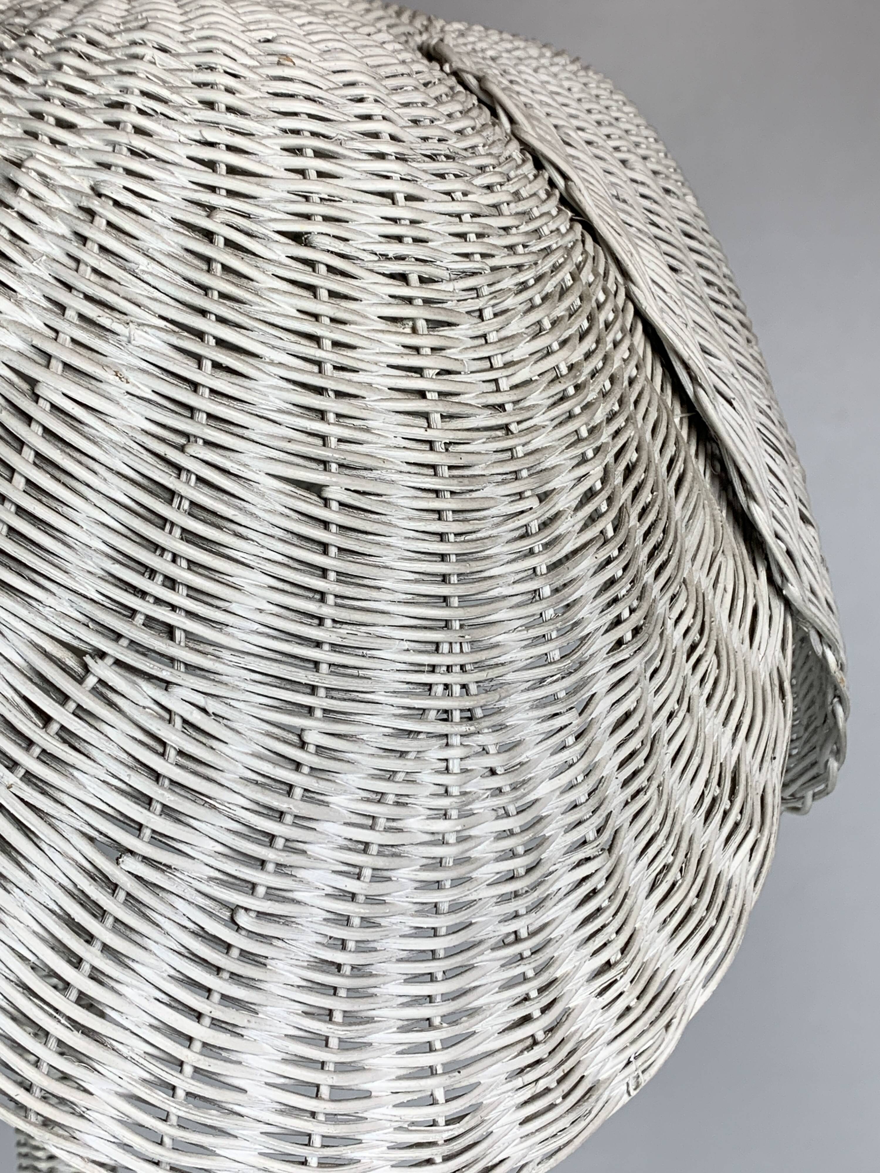 Mid-century French rattan wicker boho floor lamp, 1950s-1960s