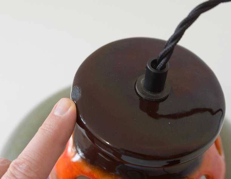 Vintage ceramic pendant light: 1970s rustic handmade chandelier