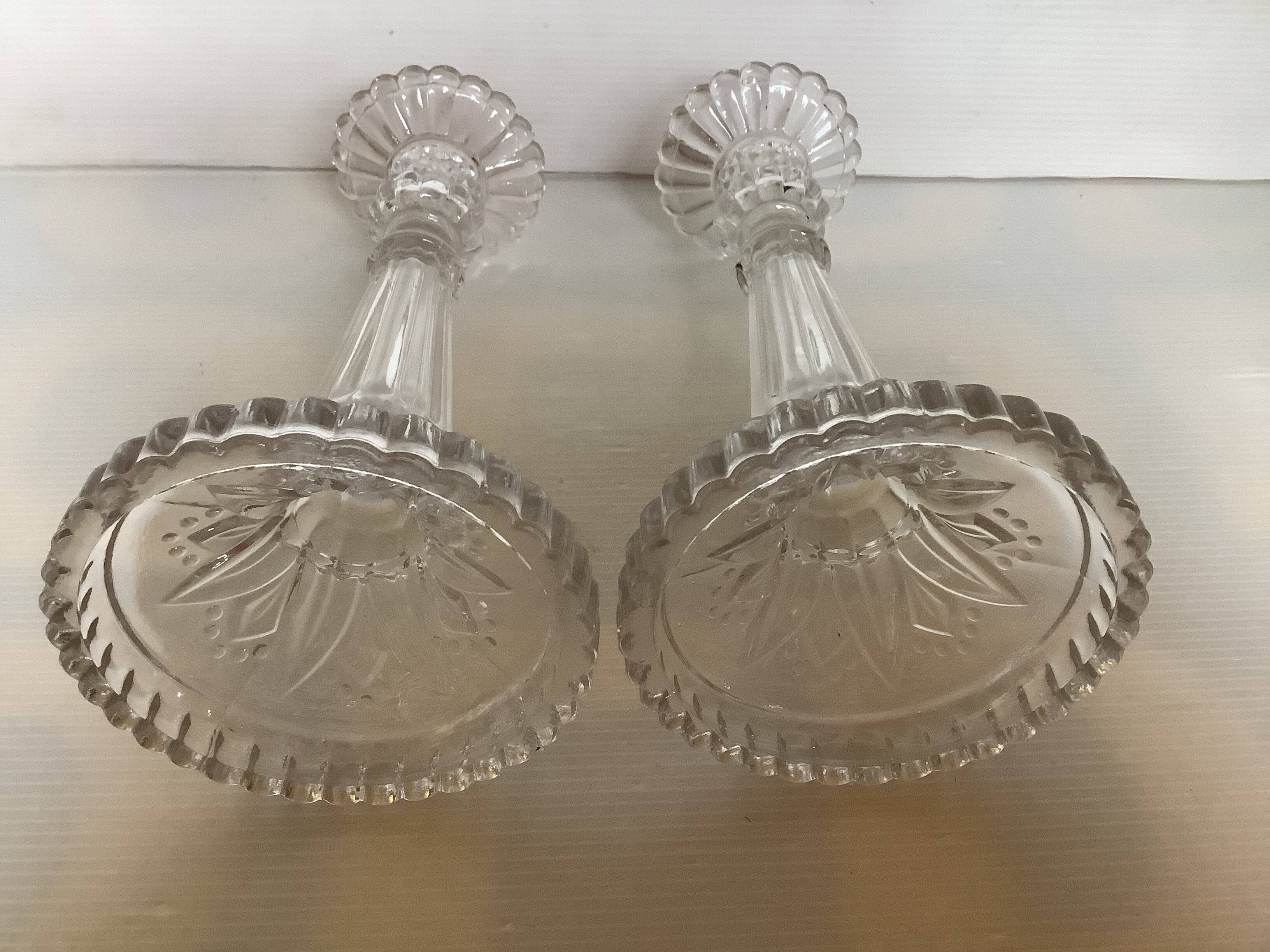Pair of Val Saint Lambert candlesticks with diamond tips