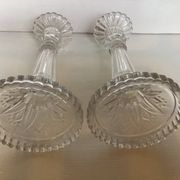 Paire de bougeoirs en cristal Val Saint Lambert décor pointes de diamant