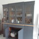 Slate grey china cabinet with wood interior