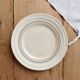 Ivory ironstone dessert plate – Pale blue and orange borders