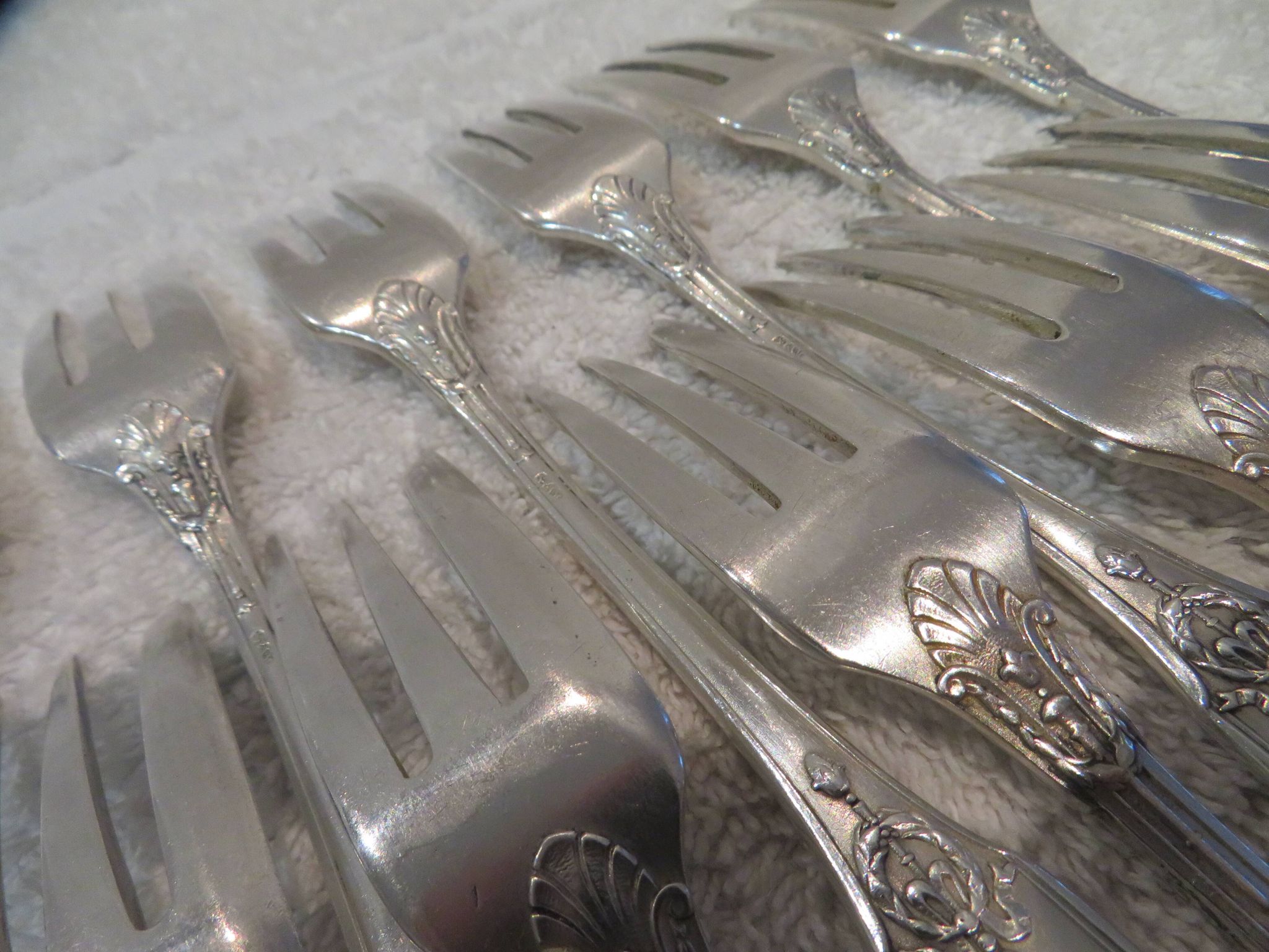 12 silver plated cake forks, goldsmith sfam, empire style
