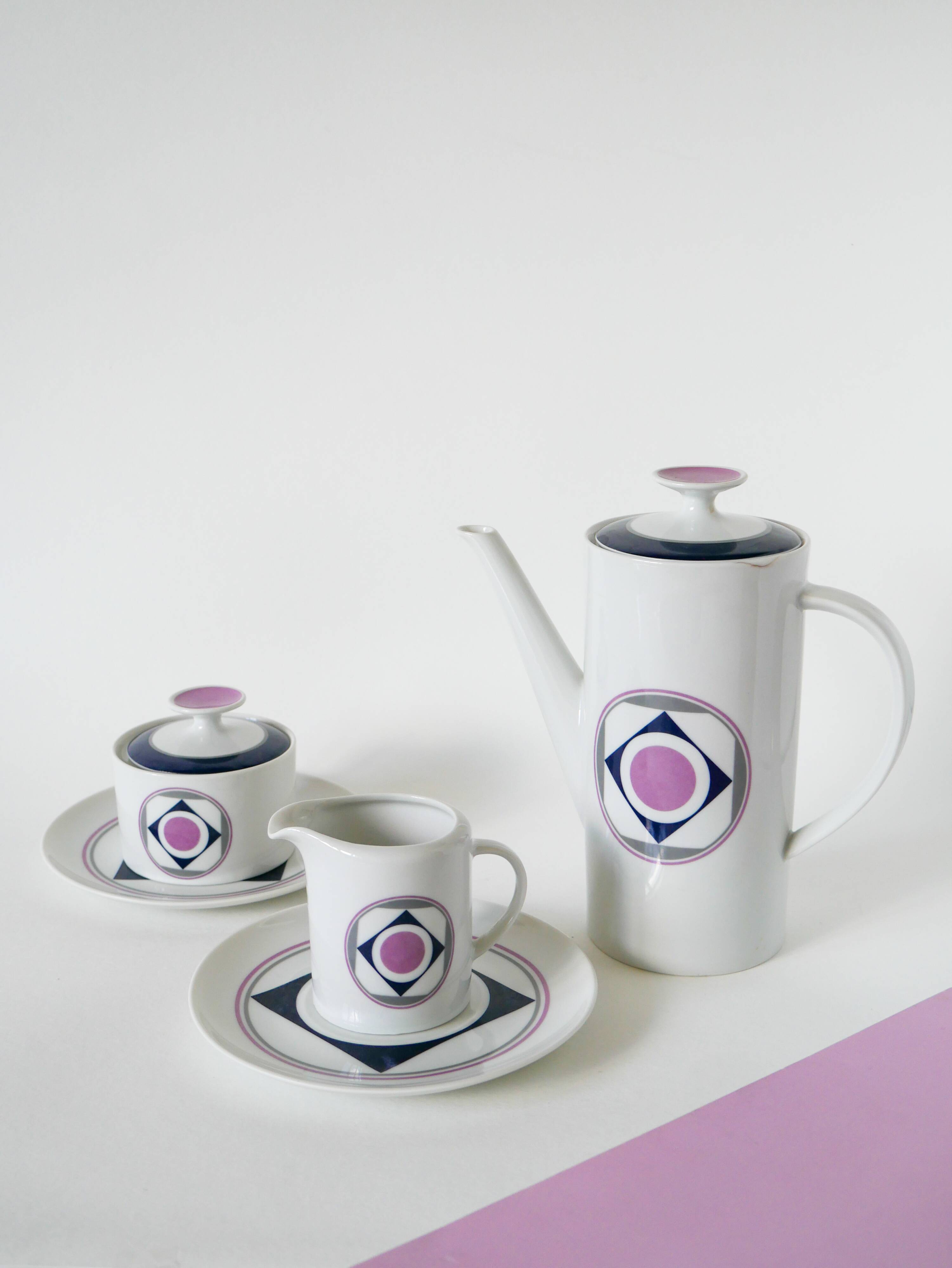 Set consisting of a teapot, sugar bowl and milk jug, Made in Germany, Colorful, Space Age, 1970