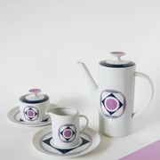 Set consisting of a teapot, sugar bowl and milk jug, Made in Germany, Colorful, Space Age, 1970