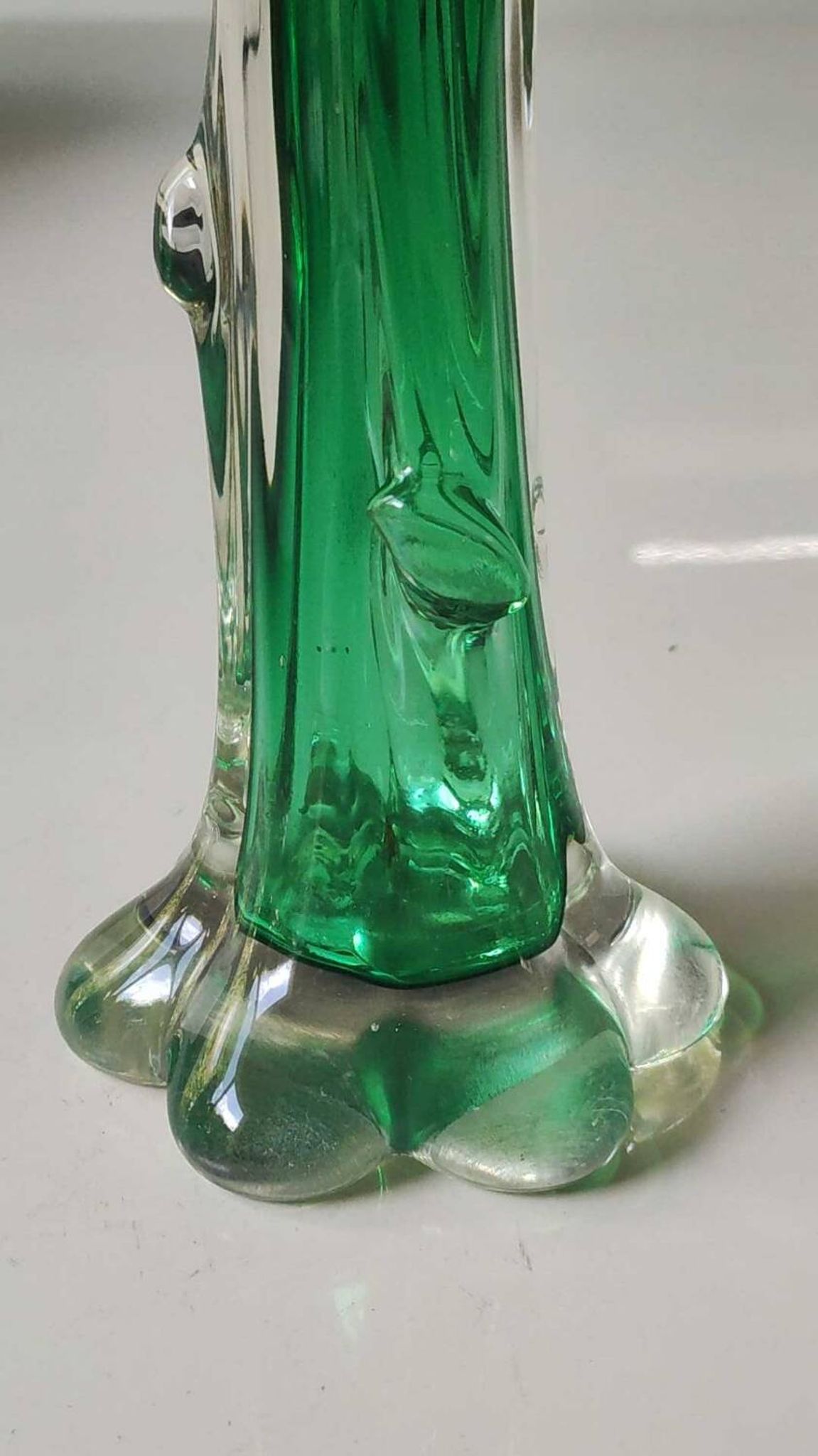 Murano glass art vase blown. Design in the shape of a trunk/floral base. Height 26 cm.