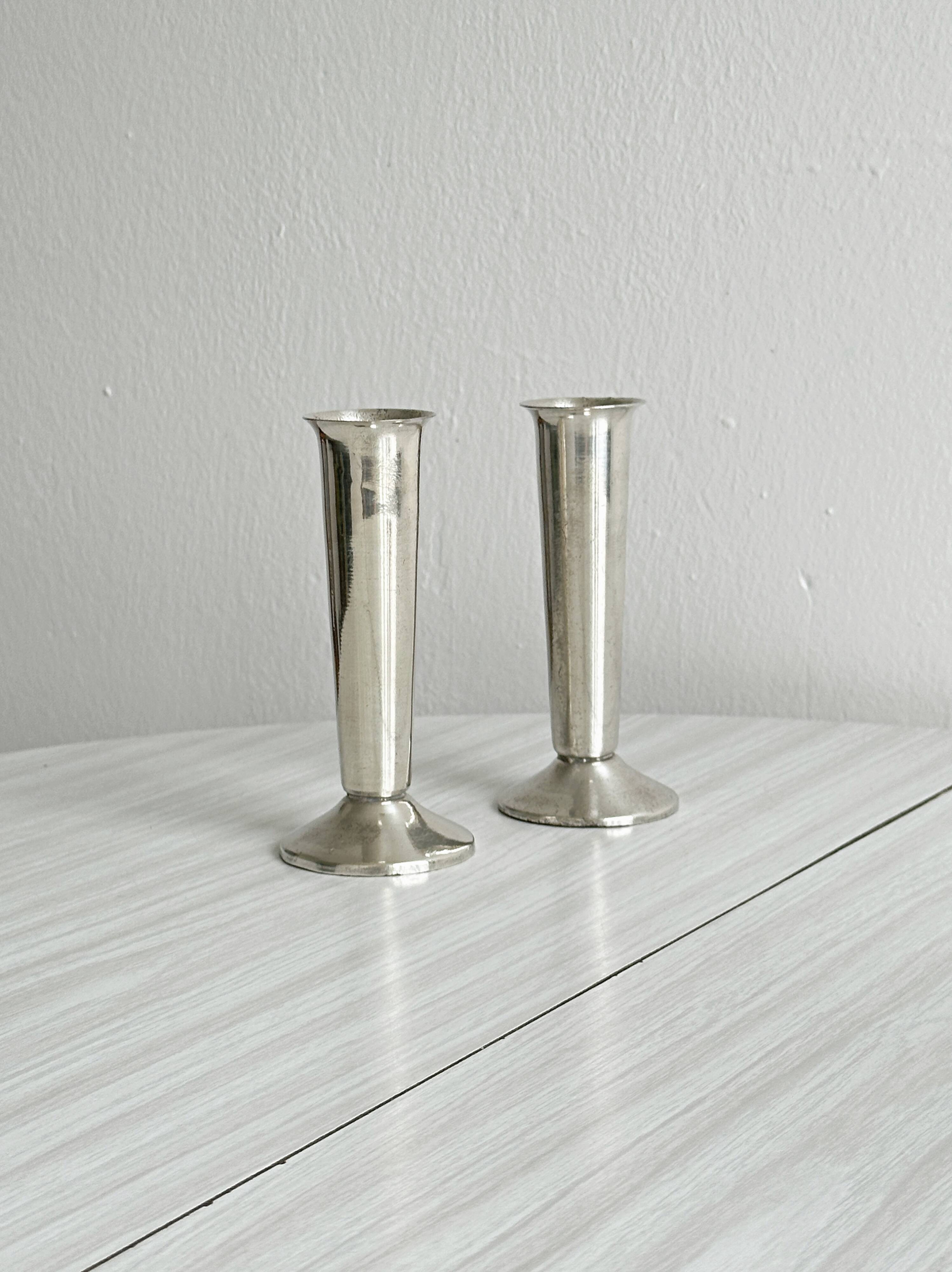Pair of silver-plated flower vases
