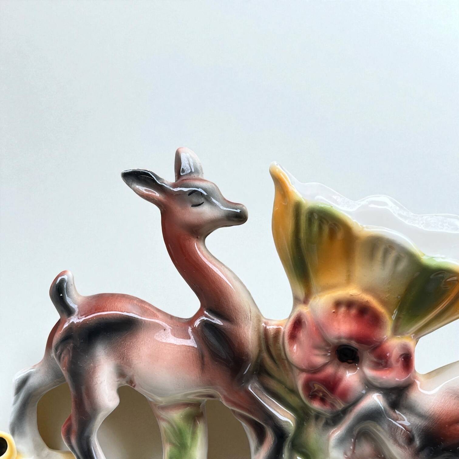 Vintage Italian polychrome ceramic vase with animal motif, deer, and flower (ICAP)