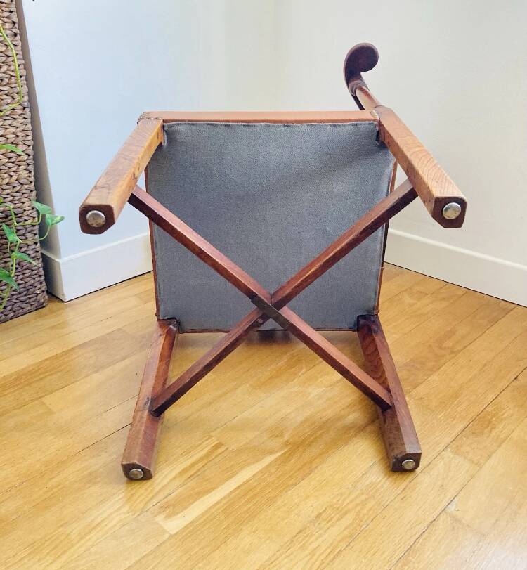 19th century corner armchair in solid pegged oak and imitation leather