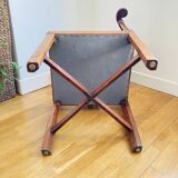 19th century corner armchair in solid pegged oak and imitation leather