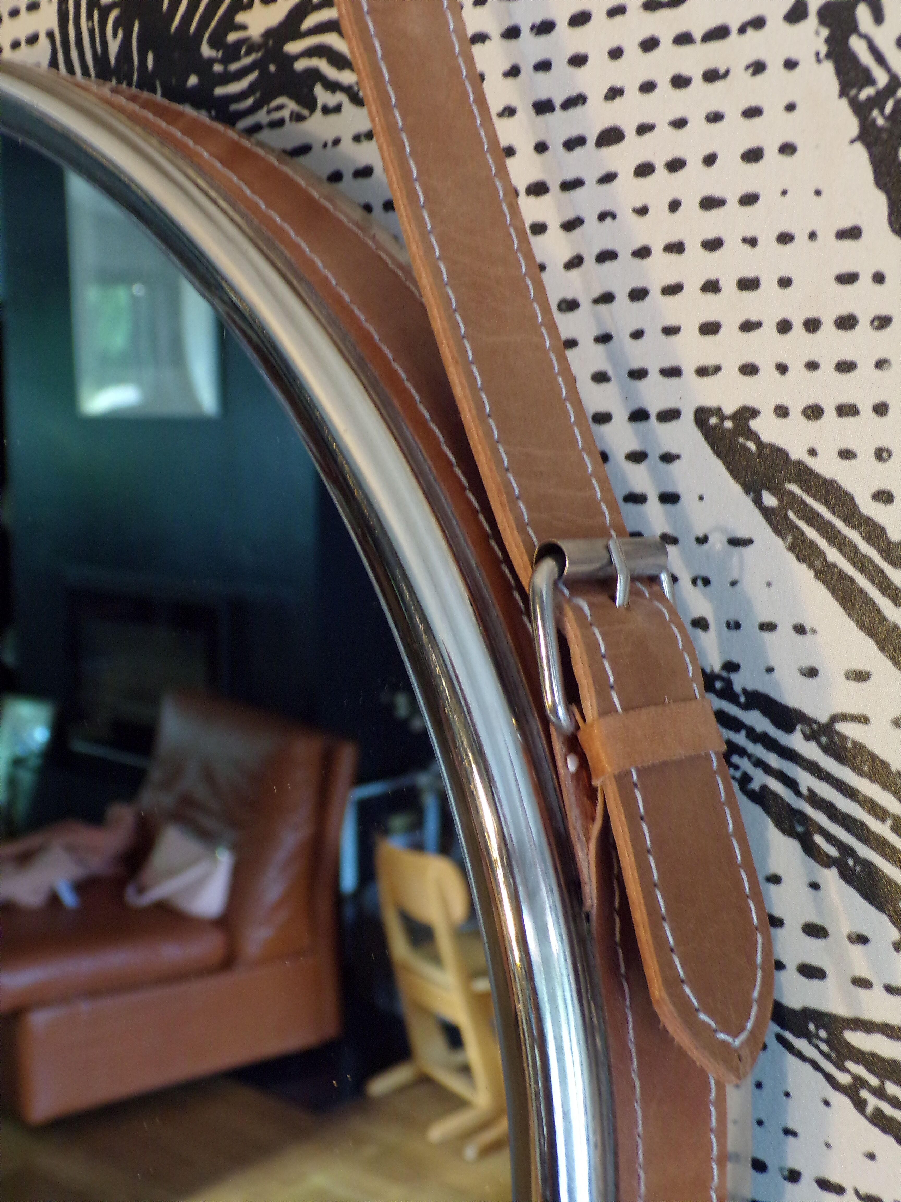 Vintage mirror with leather