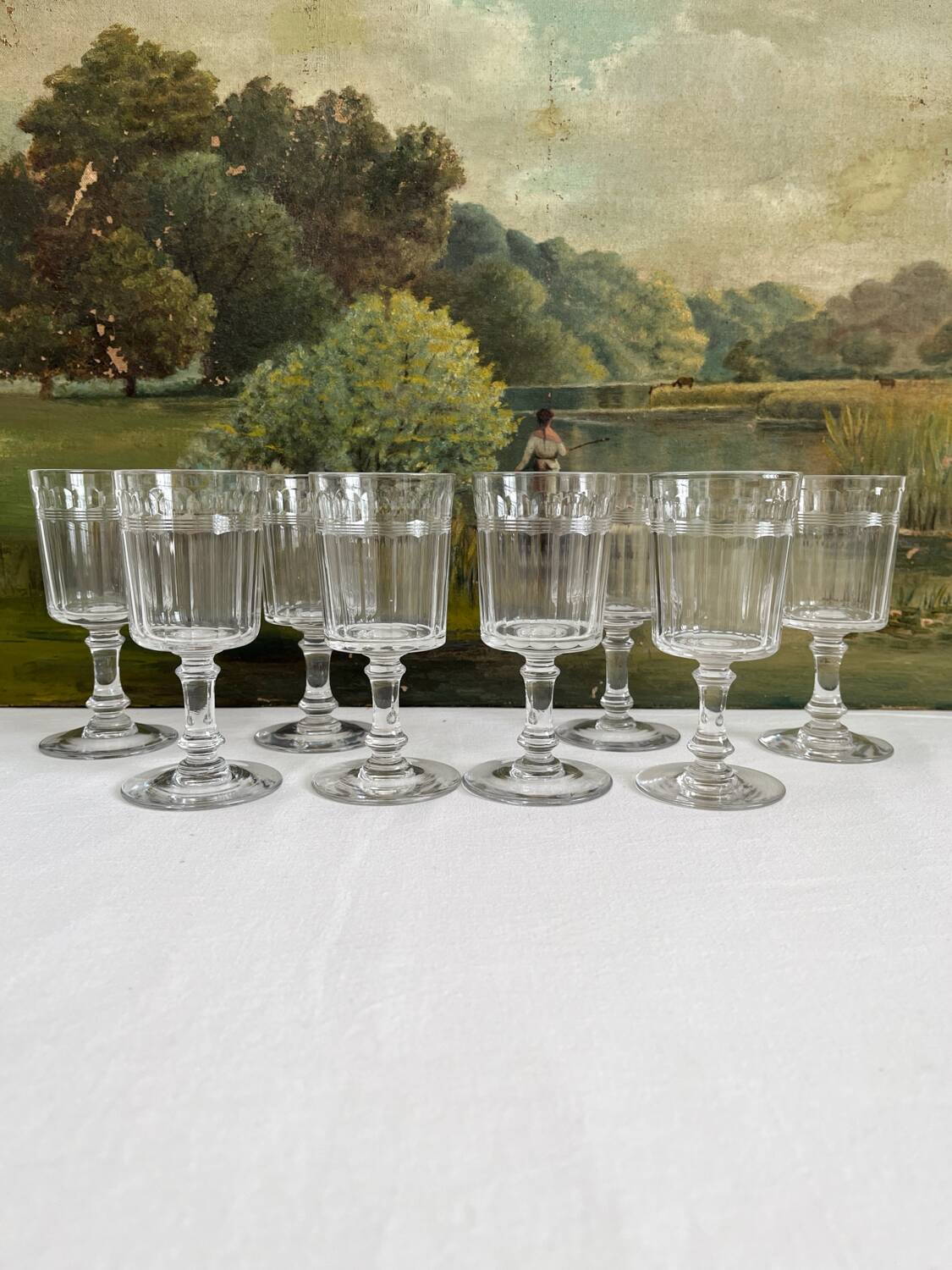 8 Baccarat cut crystal white wine glasses, Chicago model