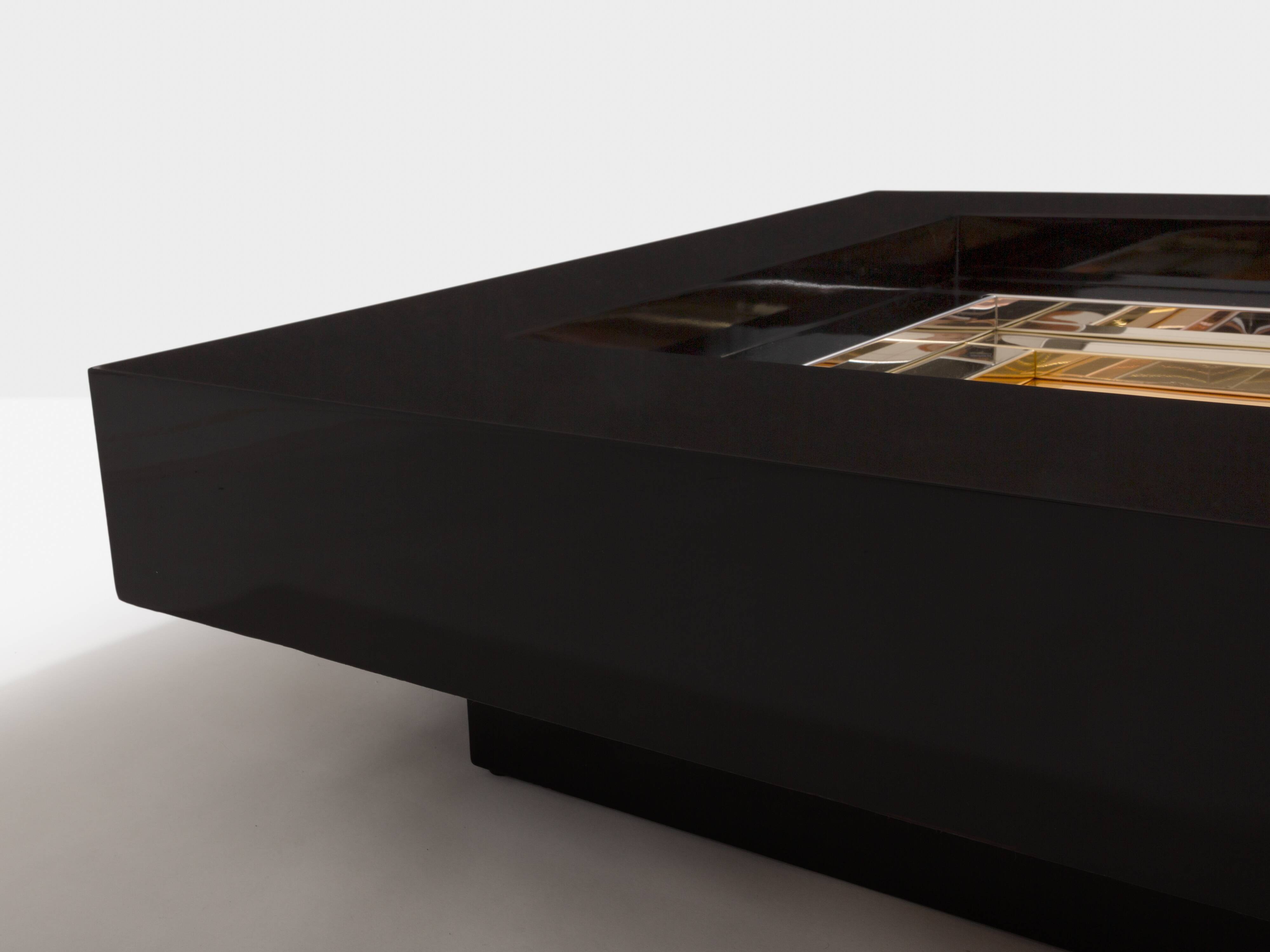 Lacquered brass and chrome coffee table by Alain Delon for Maison Jansen, 1972