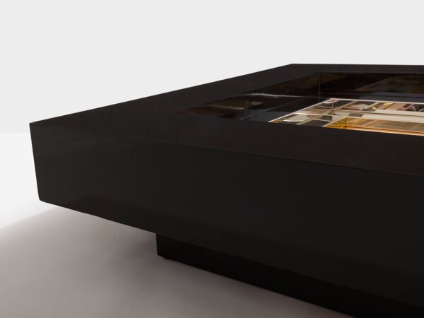 Table basse laquée laiton chrome Alain Delon pour Maison Jansen 1972