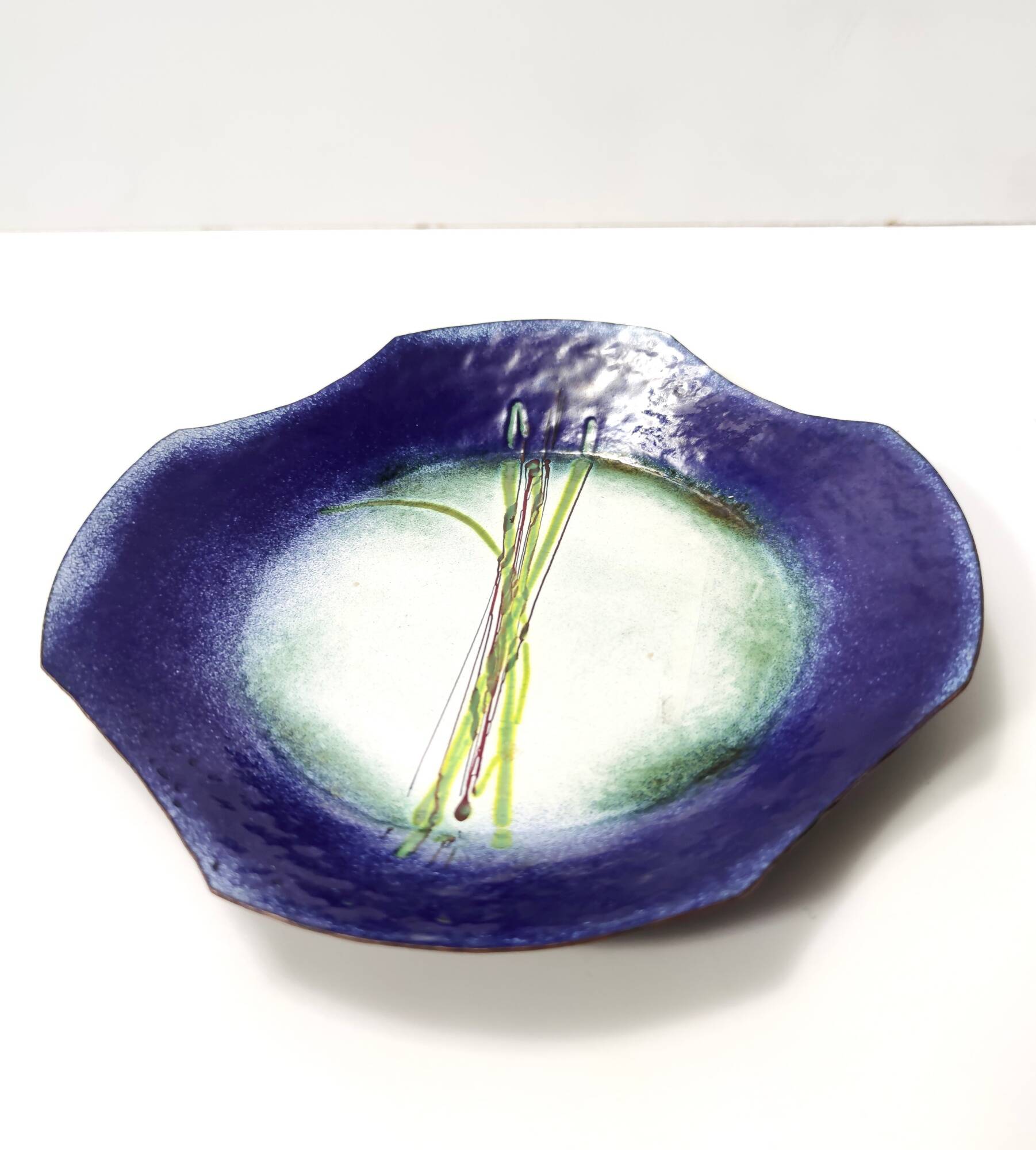 Blue, Green and White Copper Vide-Poche Attr. to Paolo De Poli