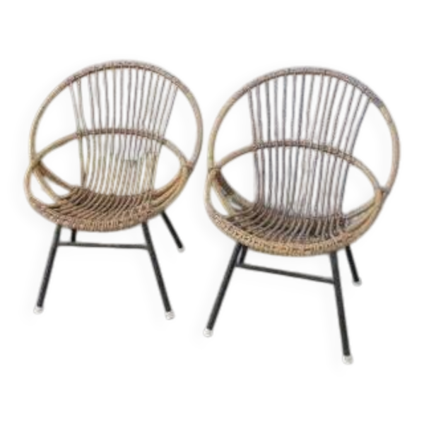 Paire de fauteuils en rotin