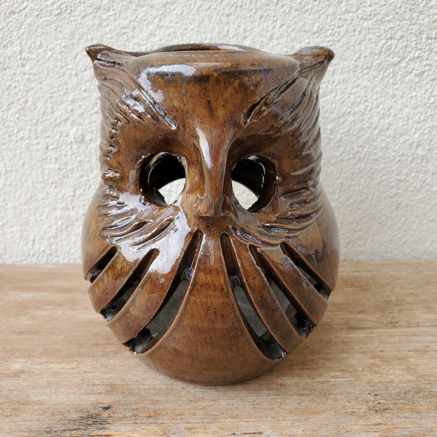 Stoneware owl candle holder