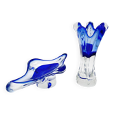 Lot Vase and Bowl - Josef Hospodka Chribska - Sommerso Blue - 1960