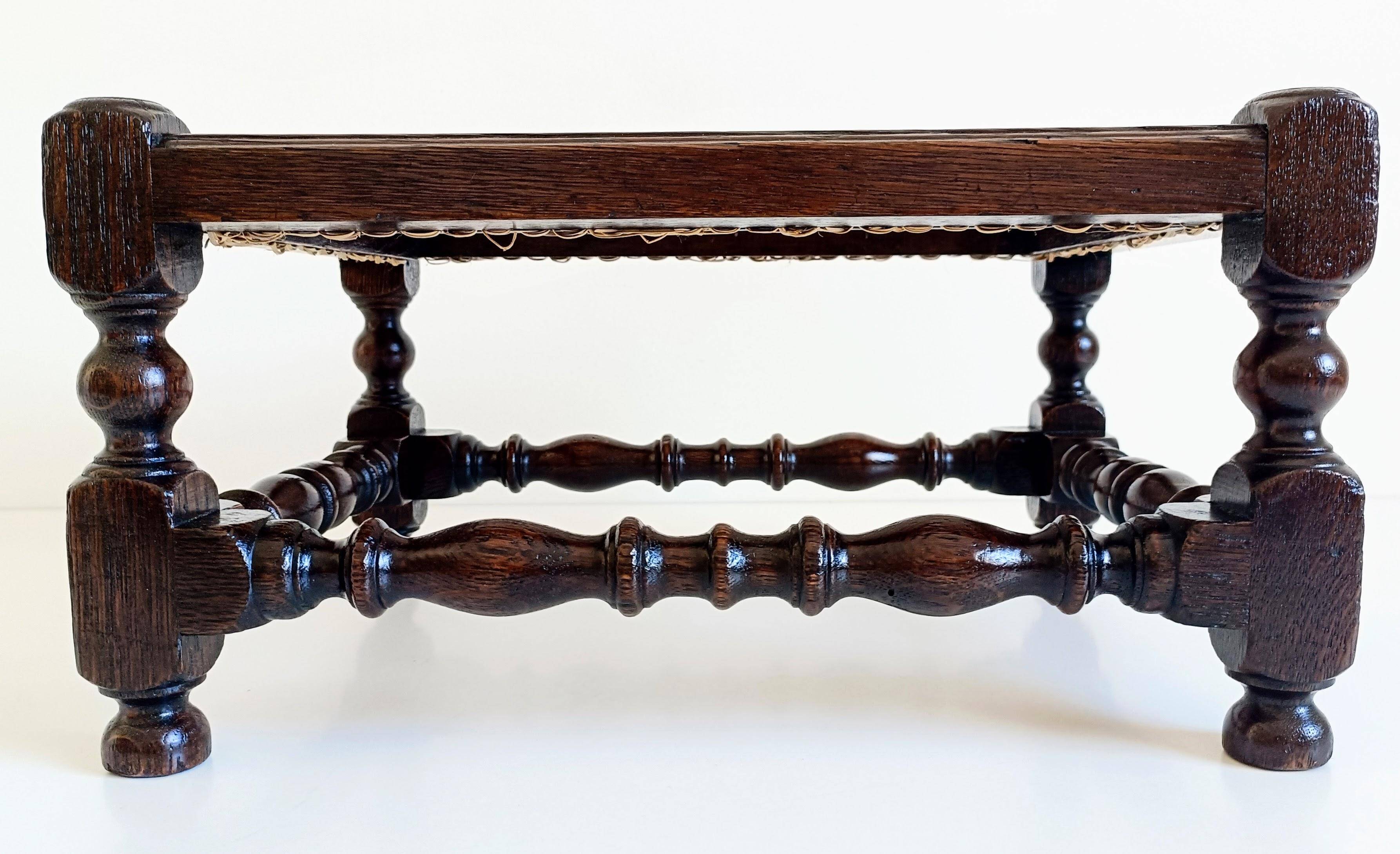 Antique Belle Epoque Oak Wood and Cane Footstool/ Occasional Table, late 19th-C