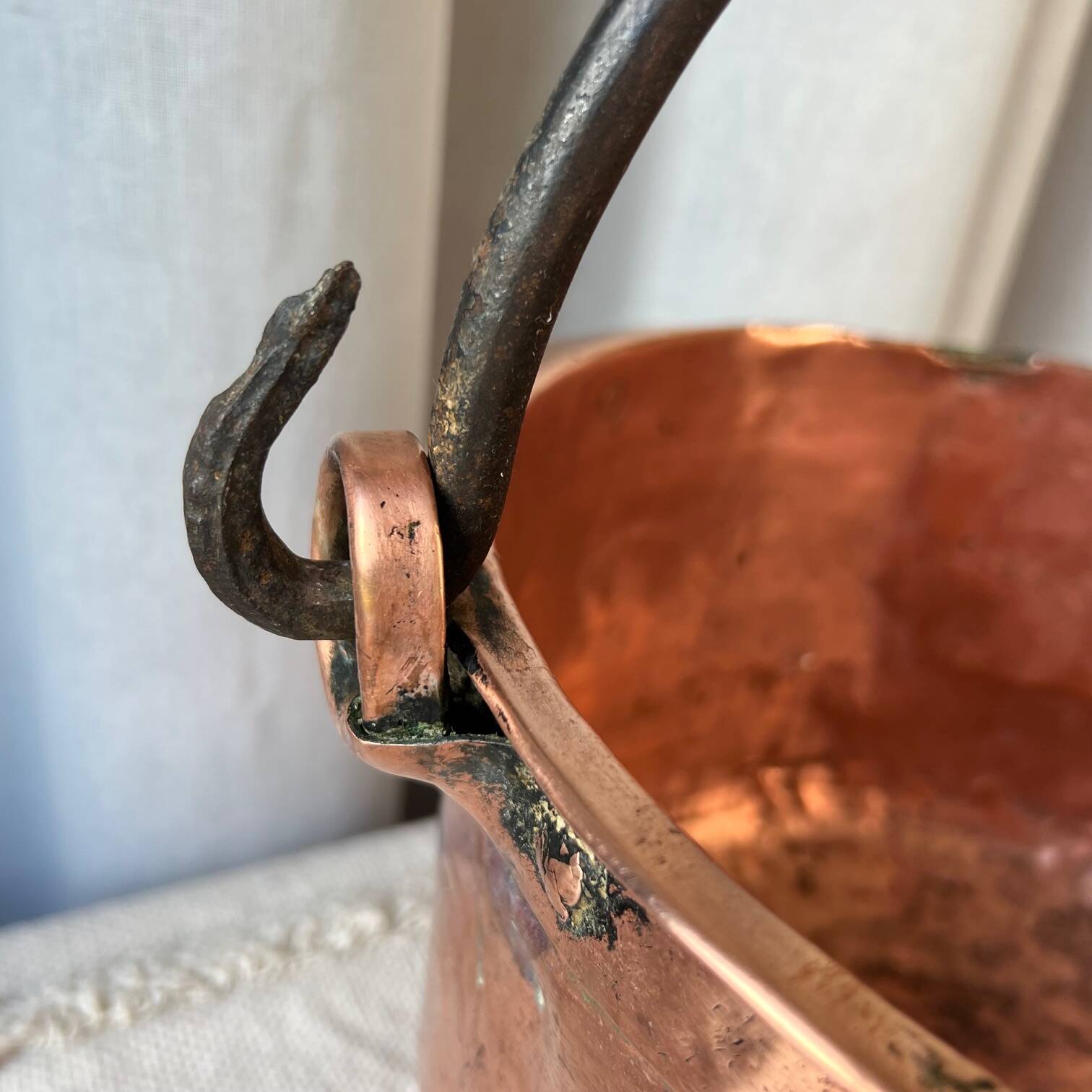 Large copper pot with handle