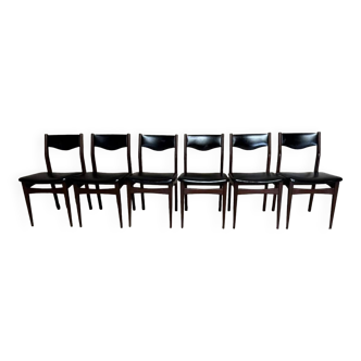 Série Lot de 6 chaises vintage scandinave en palissandre des années 1960