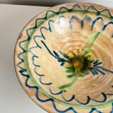 Glazed ceramic dish with green and blue floral decoration – vintage southern earthenware – handmade