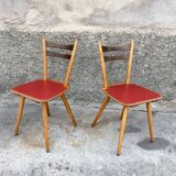 Pair of bistro and bohemian beech chairs, compass feet 1950