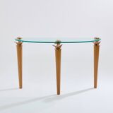 Solid oak and bronze glass console signed Garouste & Bonetti 1995