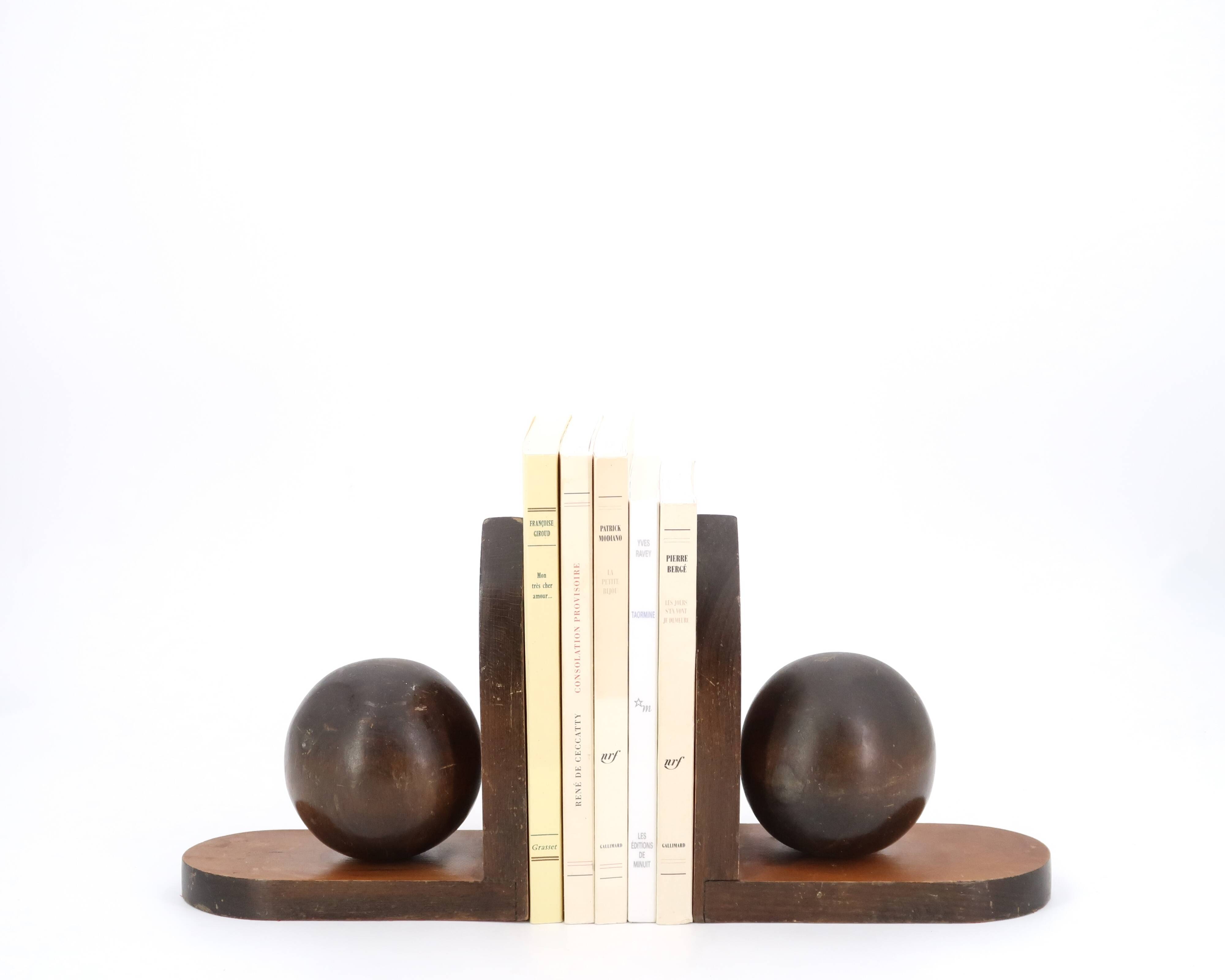Wooden bookends decorated with spheres, 1950s