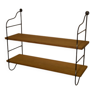 1960s steel and oak veneer wall shelf