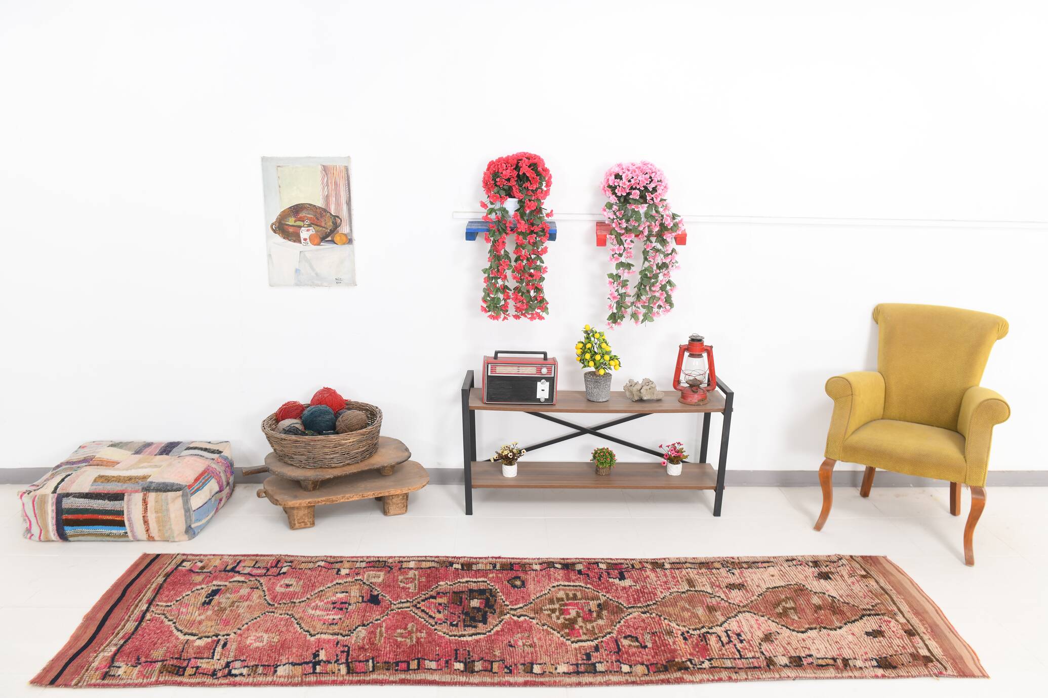 Red Cream Tribal Turkish Runner Rug 88x311Cm SK 18885