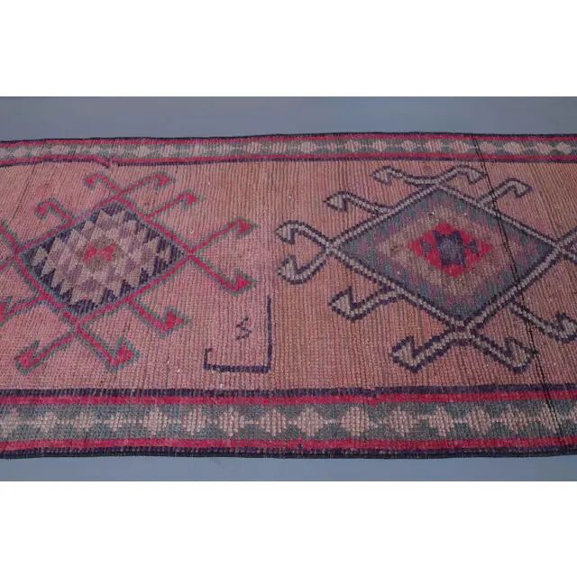 Vintage Turkish hand-knotted runner rug 84x353