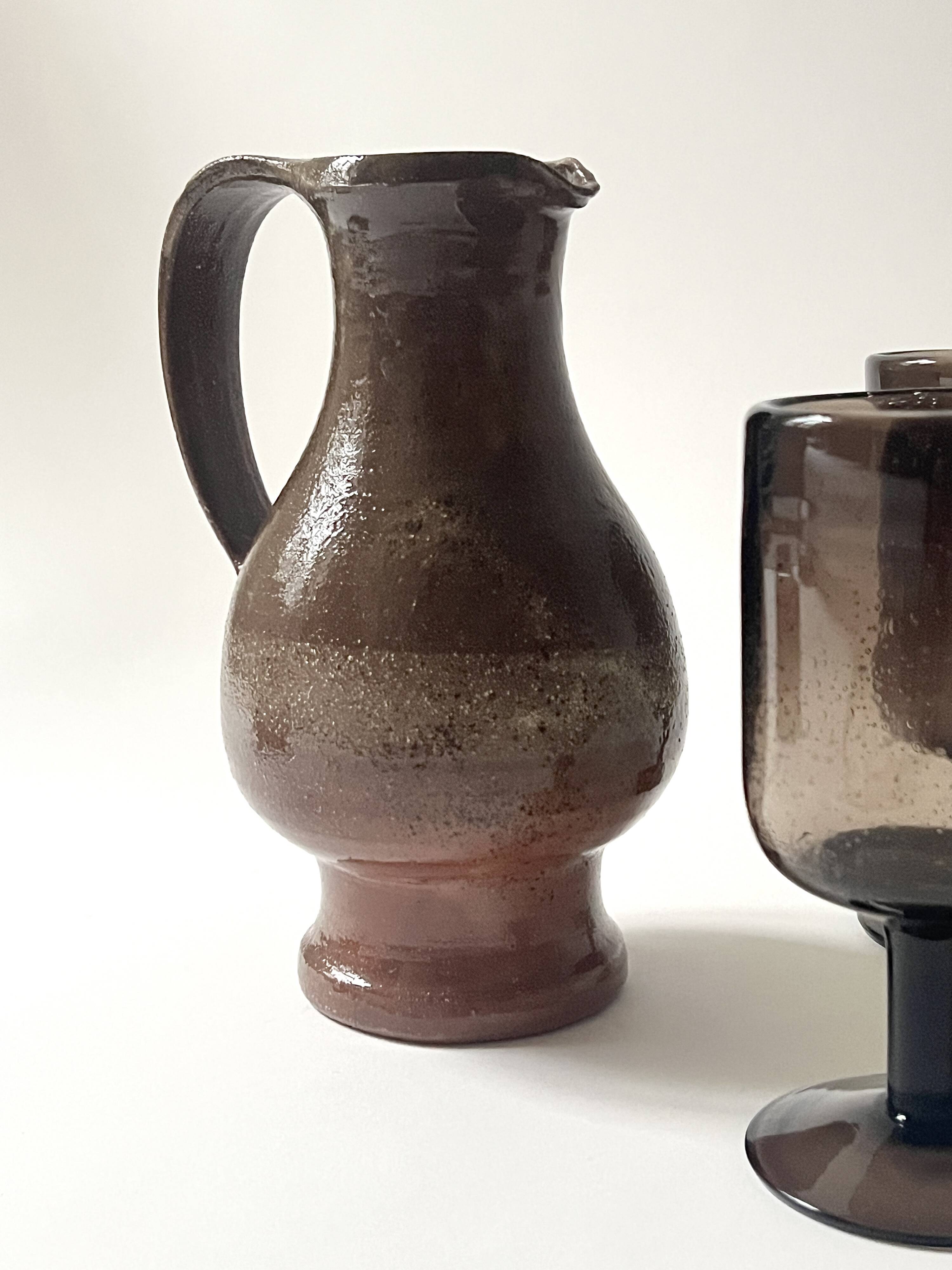 vintage red stoneware carafe vase from around 1970