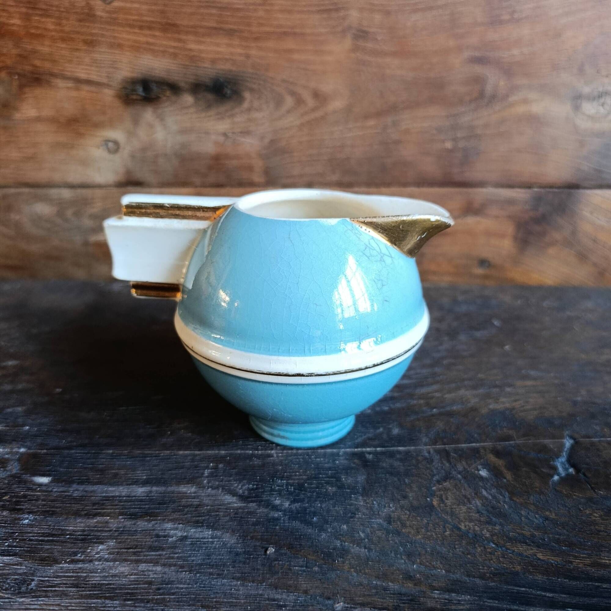 French Art Deco tea set for two – Turquoise blue