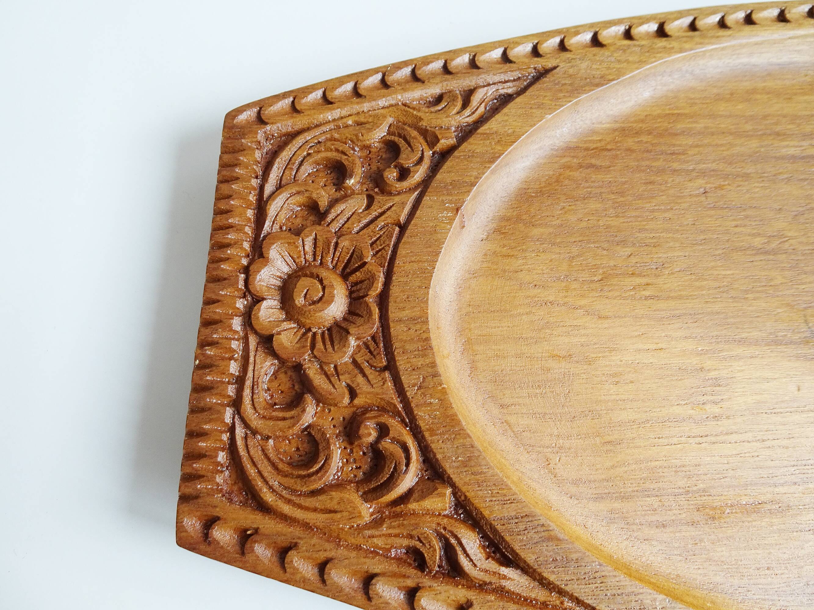 Teak tray hand-carved