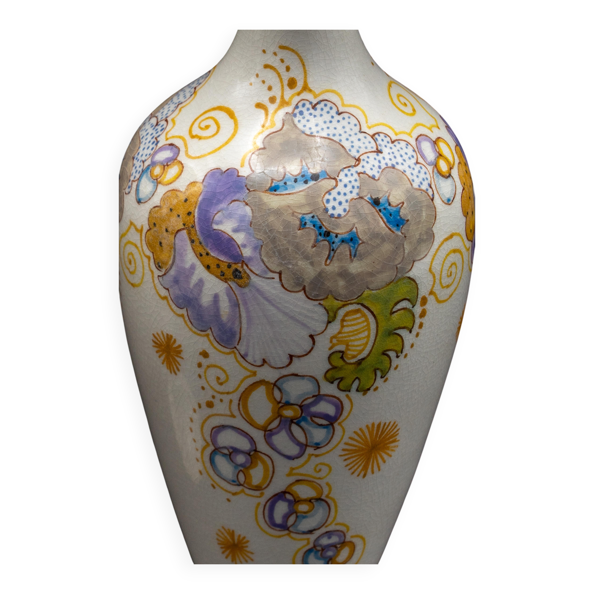 Pair of hand-painted ceramic vases in Dutch Art Nouveau Gouda PZH, 'Violetta', 1899