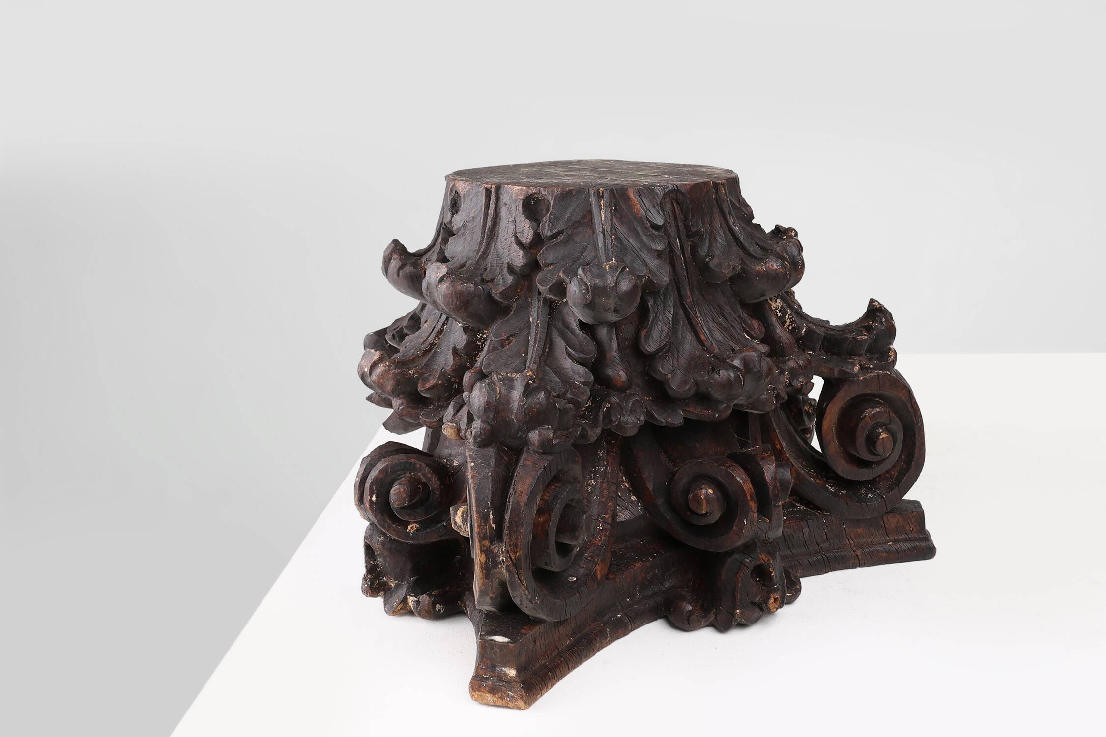 An ancient hand carved Corinthian column capital, France, 18th century