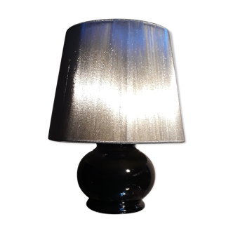 Lampe céramique noire et abat jour en d'argent 1980