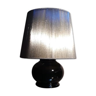 Black ceramic lamp and silver lampshade 1980